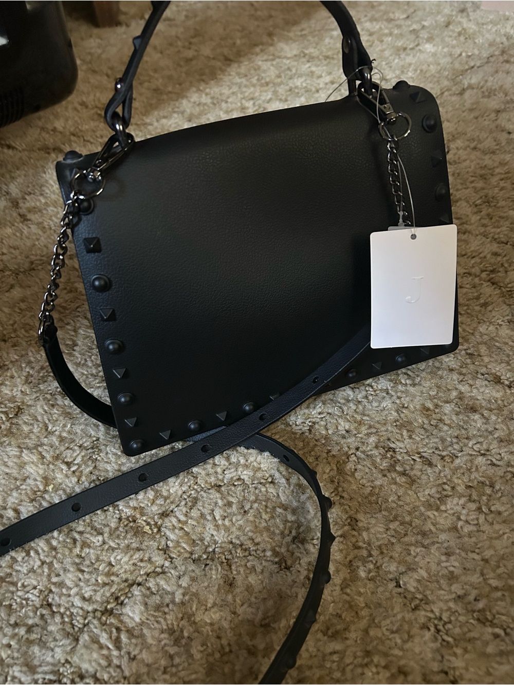 Black Studded Rubber Jelly Gothic Crossbody Handle Bag Purse - Picture 2 of 3